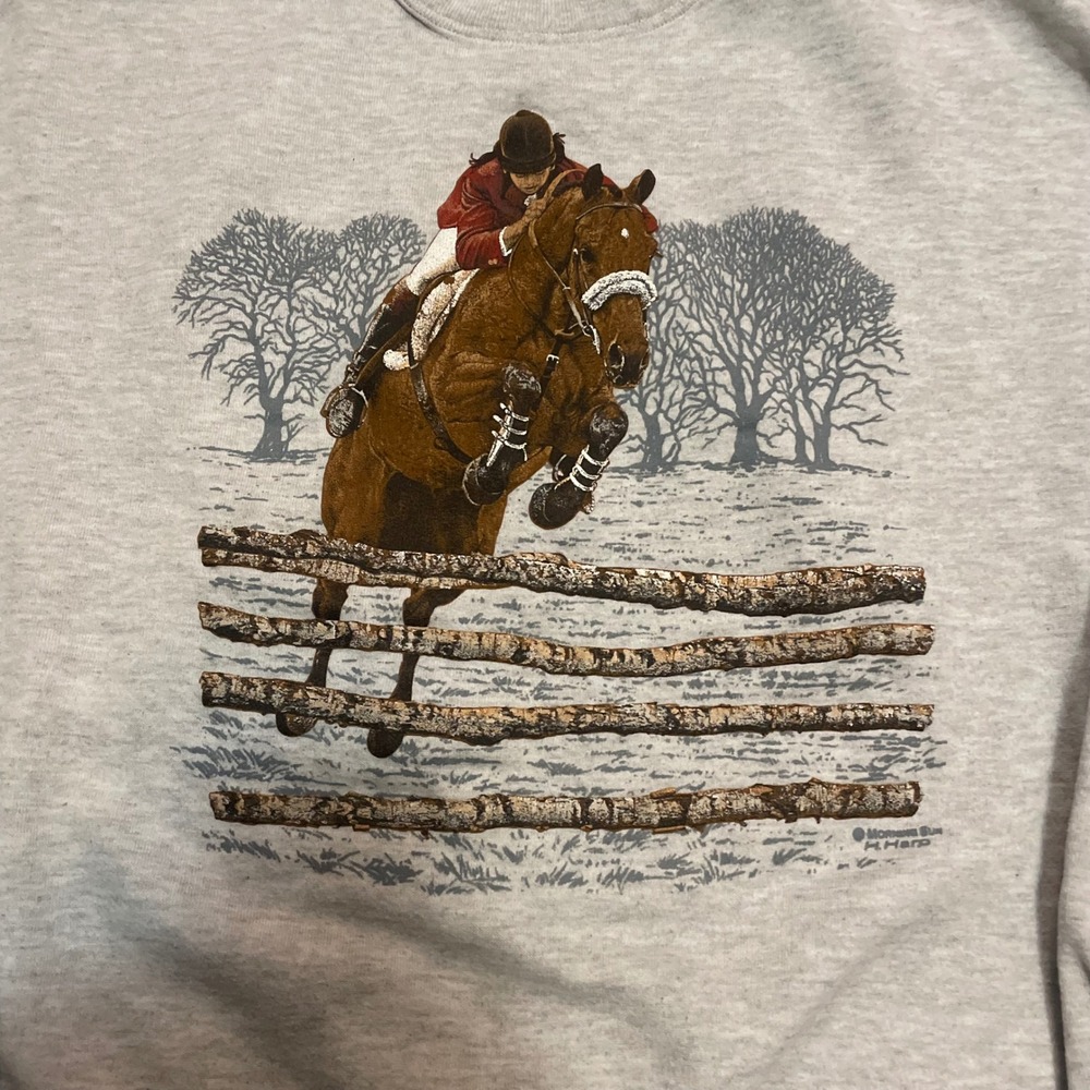 Vintage Orvis Horse Jumping Graphic Sweatshirt Mens Grey Equestrian H Harp XL - Picture 2 of 6